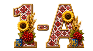Розкішні написи «1-А, 1-Б, 1-В, 1-Г» у стилі українського етнодизайну (виглядає так, ніби ваш клас отримав власний дизайнерський логотип!)
