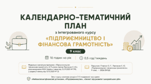 КТП Підприємництво і фінансова грамотність 9 кл. 0, 5 год/тижд, до підручника Пластун О. Л., Панченко С. Ю.