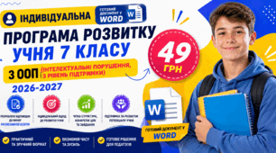 Індивідуальна програма розвитку учня  7 класу з ООП ( інтелектуальні порушення, 3 рівень підтримки)  2026-2027. Готовий документ у Word