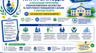 ПЛАН ЗАХОДІВ З РЕАЛІЗАЦІЇ ПРОГРАМИ УНЕМОЖЛИВЛЕННЯ НАСИЛЬСТВА ТА ЖОРСТОКОГО ПОВОДЖЕННЯ З ДІТЬМИ на 2026/2027 навчальний рік