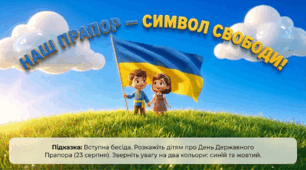 Презентація+конспект заняття "23 серпня - День державного прапора". Розвиток мовлення.