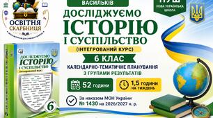 Календарно-тематичне планування «Досліджуємо історію і суспільство» 6 клас НУШ — 52 години / 1,5 години на тиждень  Автор: Васильків