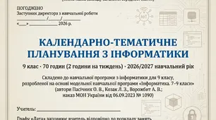 КТП + навчальна програма 2026-2027 н.р. Інформатика 9 клас НУШ