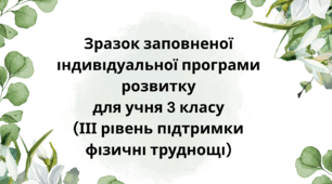 Зразок заповненої індивідуальної програми розвитку ІПР 3 клас ІІІ рівень (фізичні труднощі)