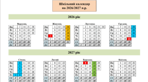 Шкільний календар (учителя) на 2026/2027 н.р. (можливість редагування)