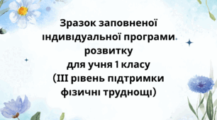 Зразок заповненої індивідуальної програми розвитку ІПР 1 клас ІІІ рівень (фізичні труднощі)