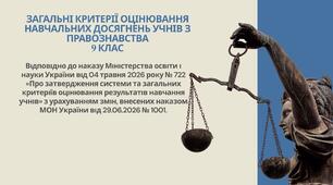 ЗАГАЛЬНІ КРИТЕРІЇ ОЦІНЮВАННЯ НАВЧАЛЬНИХ ДОСЯГНЕНЬ УЧНІВ З ПРАВОЗНАВСТВА 9 КЛАС