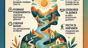 Плакати «Психічне здоров’я — це подорож, а не пункт призначення» та «Безпечний простір — тут тебе чують і розуміють»