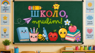Яскраве оформлення дошки "Школо, привіт!"
