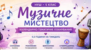 Календарно-тематичне планування «Музичне мистецтво» 5 клас НУШ — 0,5 години на тиждень