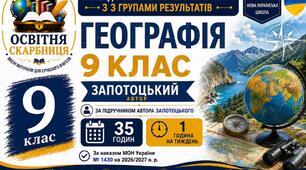 Календарно-тематичне планування з Географії, 9 клас НУШ — 35 годин / 1 година на тиждень  Автор підручника: Запотоцький