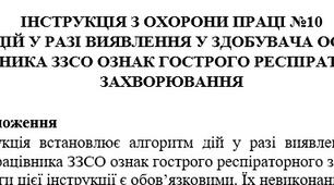 Інструкція з охорони праці Алгоритм дій у разі виявлення у здобувача освіти та/або працівника ззсо ознак гострого респіраторного захворювання