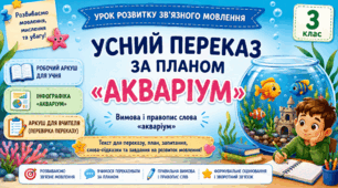 📚 Урок розвитку зв’язного мовлення «Усний переказ за планом. Акваріум» — робочий аркуш + інфографіка