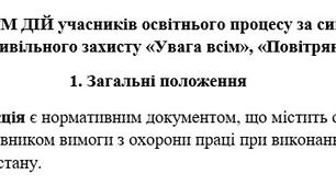 АЛГОРИТМ ДІЙ учасників освітнього процесу за сигналами оповіщення цивільного захисту «Увага всім», «Повітряна тривога»