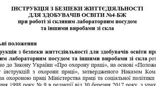 Інструкція з безпеки життєдіяльності  для здобувачів освіти при роботі зі скляним лабораторним посудом та іншими виробами зі скла
