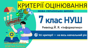 Критерії оцінювання з інформатики. 7 клас НУШ. Критерії на весь рік — в одному документі (підручник Ривкінд Й. Я.)