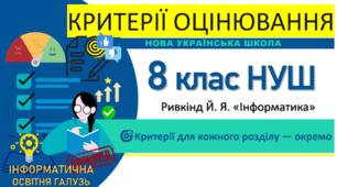 Критерії оцінювання з інформатики. 8 клас НУШ. Критерії для кожного розділу — окремо (підручник Ривкінд Й. Я.)