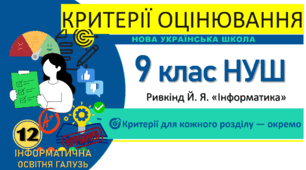 Критерії оцінювання з інформатики. 9 клас НУШ. Критерії для кожного розділу — окремо (підручник Ривкінд Й. Я.)