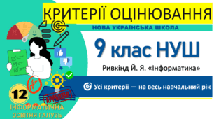 Критерії оцінювання з інформатики. 9 клас НУШ. Критерії на весь рік — в одному документі (підручник Ривкінд Й. Я.)