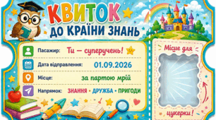 Листівка-квиток до Країни знань з місцем для цукерки