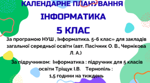 Календарно-тематичний план "Інформатика" 5 НУШ клас  підручник Тріщук І.В., 1,5 год/тиж на 2026-2027 н.р.
