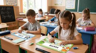Іменні картки-підкладки на парту з алфавітом та числовою прямою (для 1–2 класів НУШ)