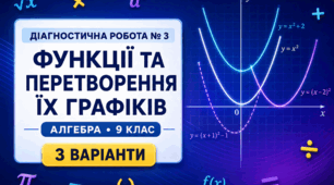 Діагностична робота № 3 з алгебри «Функції та перетворення їх графіків». 9 клас НУШ. 3 варіанти. За модельною програмою А. Г. Мерзляка | 24 бали | відповіді та розв’язання