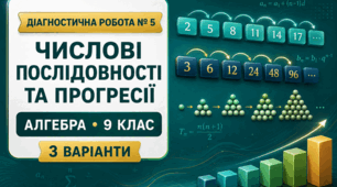 Діагностична робота № 5 з алгебри «Числові послідовності та прогресії». 9 клас НУШ. 3 варіанти За модельною програмою А. Г. Мерзляка | 24 бали | відповіді та розв’язання
