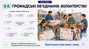 Громадянська освіта _9 клас НУШ Презентація + робочий аркуш + опорний конспект + емоційне налаштування § 4  Громадські об'єднання. Волонтерство