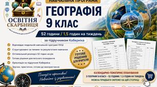 Навчальна програма Географія 9 клас НУШ — 52 години / 1.5 годин на тиждень | за підручником Кобернік