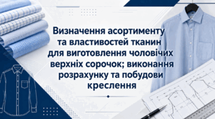 Визначати асортимент та властивості тканин для виготовлення чоловiчих верхніх сорочок; виконувати розрахунок та побудову креслення