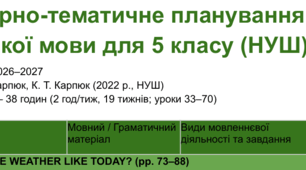 Календарно-тематичне планування з  англійської мови для 5 класу 2 год 2 семестр (НУШ)