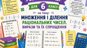 Комплект робочих аркушів з математики для 6 класу за темою "Множення і ділення раціональних чисел. Вирази і їх спрощення"