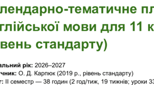 Календарно-тематичне планування з  англійської мови для 11 класу 2 год 2 сем (рівень стандарту)