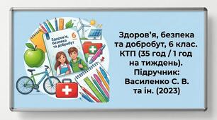 Календарно-тематичне планування з інтегрованого курсу «Здоров’я, безпека та добробут» для 6 класу (35 годин / 1 година на тиждень) до підручника авторки Василенко С. В., Я.Коваль, Л.Колотій