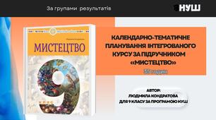 Календарно-тематичне планування  інтегрованого курсу за підручником «Мистецтво».  Автор: Людмила Кондратова  для 9 класу за програмою НУШ