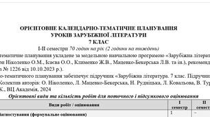 КТП (оновлене) із зарубіжної літератури 7 клас НУШ (70 год.) до підручника Ніколенко О.