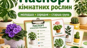 Паспорти кімнатних рослин для молодшої, середньої та старшої групи