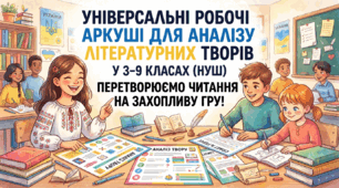 Універсальні робочі аркуші для аналізу літературних творів у 3–9 класах (НУШ): перетворюємо читання на захопливу гру!