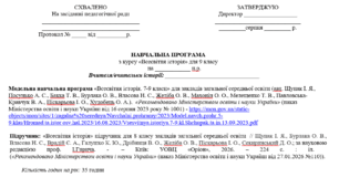 НАВЧАЛЬНА ПРОГРАМА  + КТП з курсу «Всесвітня історія» для 9 кл (35 год) (за модельною програмою Щупак І. Я., Посунько А. С., Бакка Т. В., Бурлака О. В., Власова Н. С., Желіба О. В. та ін))