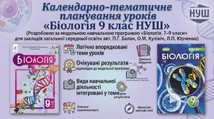 КАЛЕНДАРНО-ТЕМАТИЧНЕ ПЛАНУВАННЯ  БІОЛОГІЯ 9-Й КЛАС НУШ