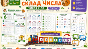 Склад числа 2–10 | Робочі аркуші + інтерактивна гра «Математичний потяг» | 1 клас