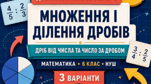 Діагностична робота № 3 з математики «Множення і ділення дробів. Дріб від числа та число за дробом». 6 клас НУШ. 3 варіанти. Авт. А. Г. Мерзляк, В. Б. Полонський, М. С. Якір