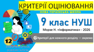 Критерії оцінювання з інформатики. 9 клас НУШ. Критерії на весь рік 1 документ + для кожного розділу — окремо (підручник Морзе Н. В.)