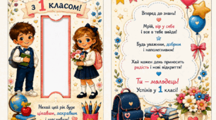 Вітальна листівка для першокласника «Вітаю з 1 класом!» 💛💙