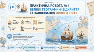 (11) Презентація • Емоційне налаштування • Робочий аркуш • ПРАКТИЧНА РОБОТА № 1: «ВЕЛИКІ ГЕОГРАФІЧНІ ВІДКРИТТЯ  ТА ЗАВОЮВАННЯ НОВОГО СВІТУ»