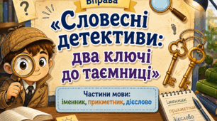 Вправа «Словесні детективи: два ключі до таємниці» Частини мови: іменник, прикметник, дієслово