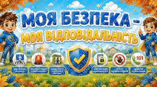 МЕГАкомплект «МОЯ БЕЗПЕКА — МОЯ ВІДПОВІДАЛЬНІСТЬ» для початкових класів (презентація+плакат+робочі аркуші+похвальний лист+розтяжка)