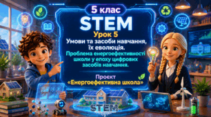 5 клас STEM Урок 5 Умови та засоби навчання, їх еволюція. Проблема енергоефективності школи у епоху цифрових засобів навчання.  Проєкт «Енергоефективна школа»