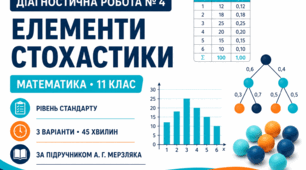 Діагностична робота № 4 з математики «Елементи стохастики». 11 клас. Рівень стандарту. 3 варіанти. За підручником А. Г. Мерзляка